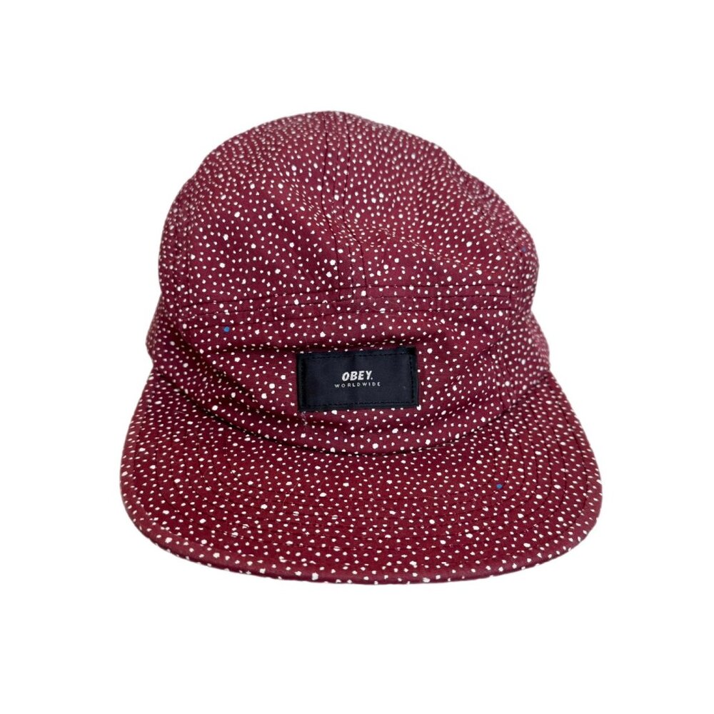 OBEY Dark Red Adjustable Cap with Micro-Dots